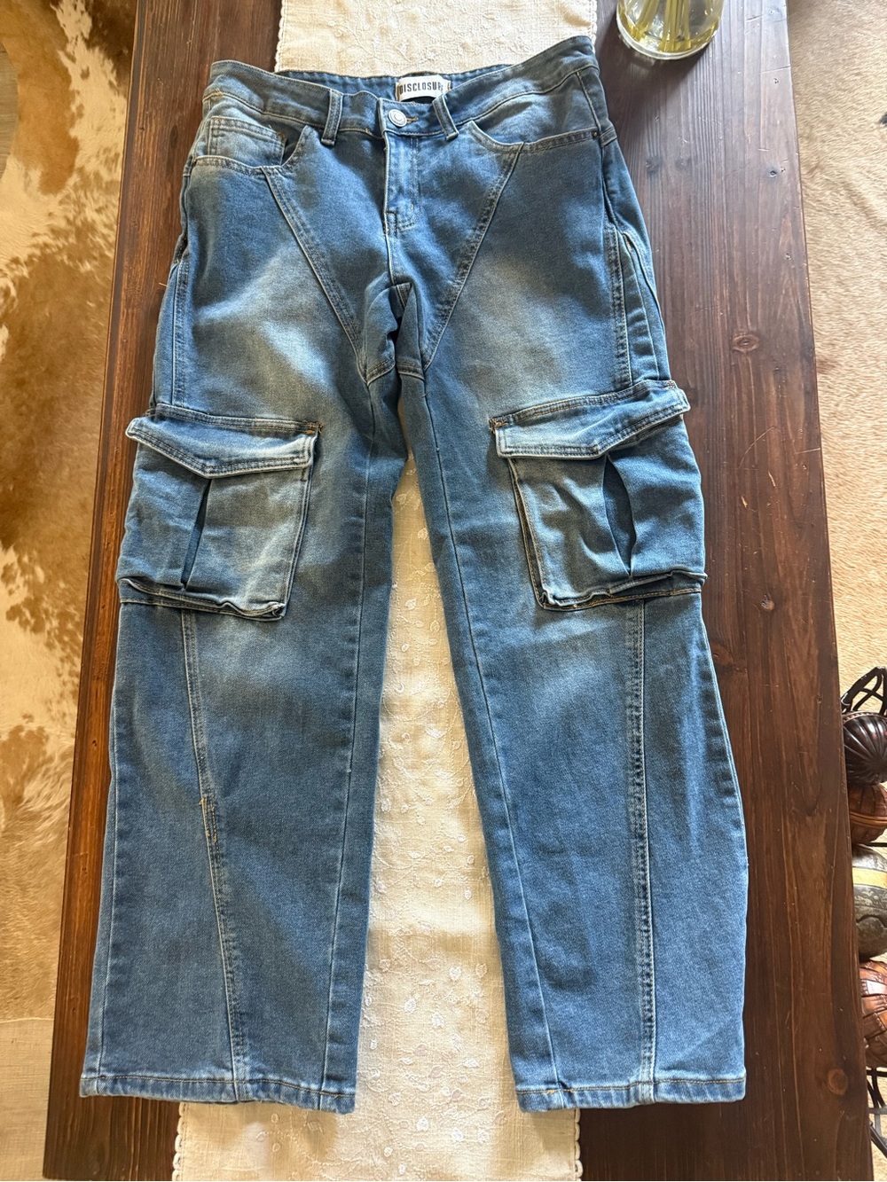 Women’s Blue Cargo Denim Jeans with Utility Pockets